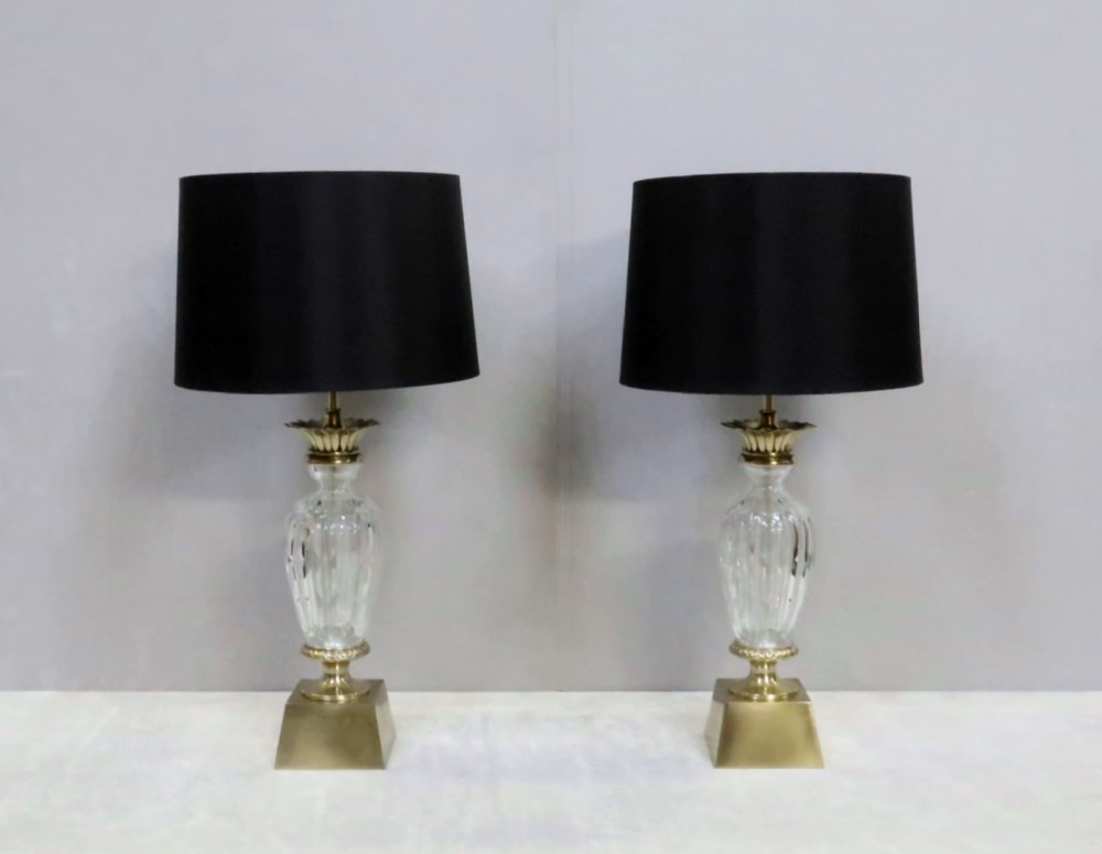 Pair of Italian Cut Crystal Glass Table Lamps