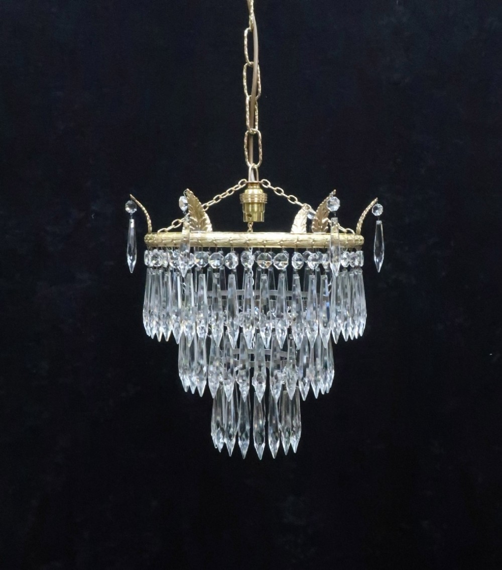 Italian Art Deco Three Tier Crystal Glass Chandelier