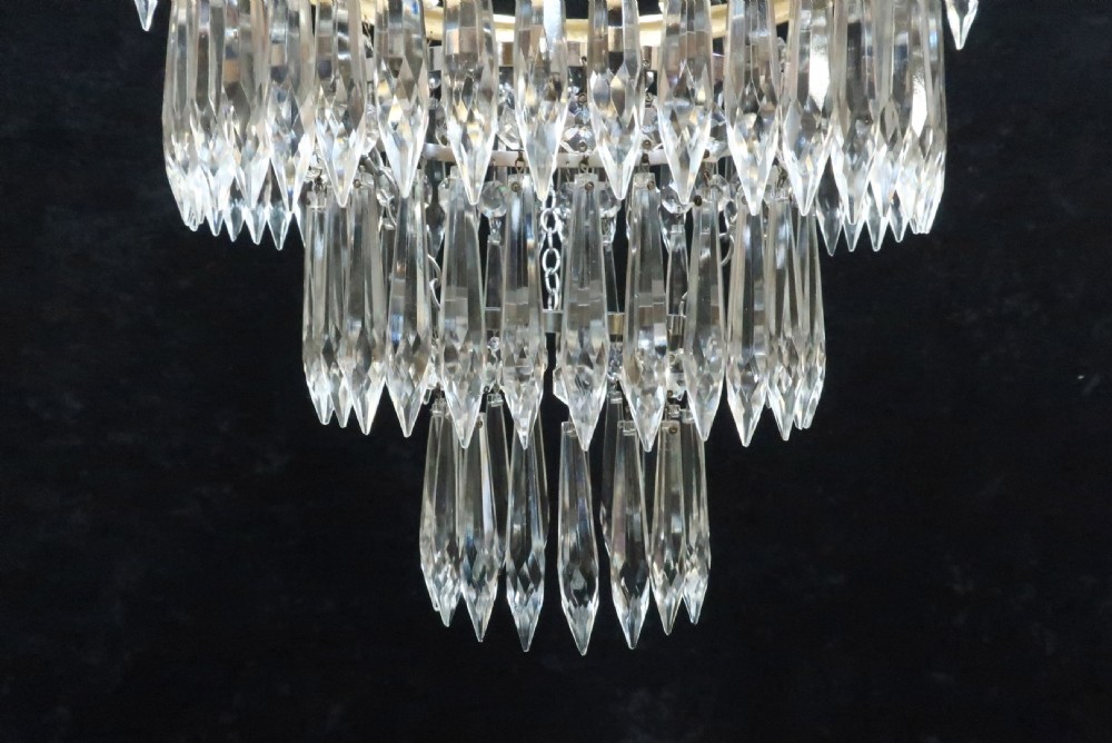 Italian Art Deco Three Tier Crystal Glass Chandelier View VI
