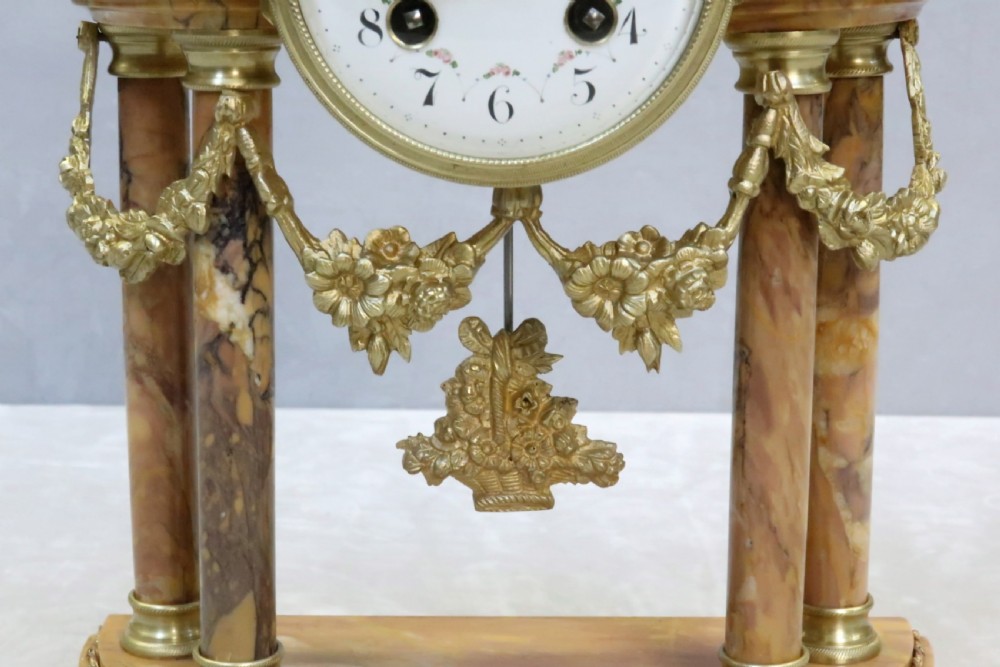 French Louis XVI Style Sienna Marble and Bronze Gilt Clock Set View VI
