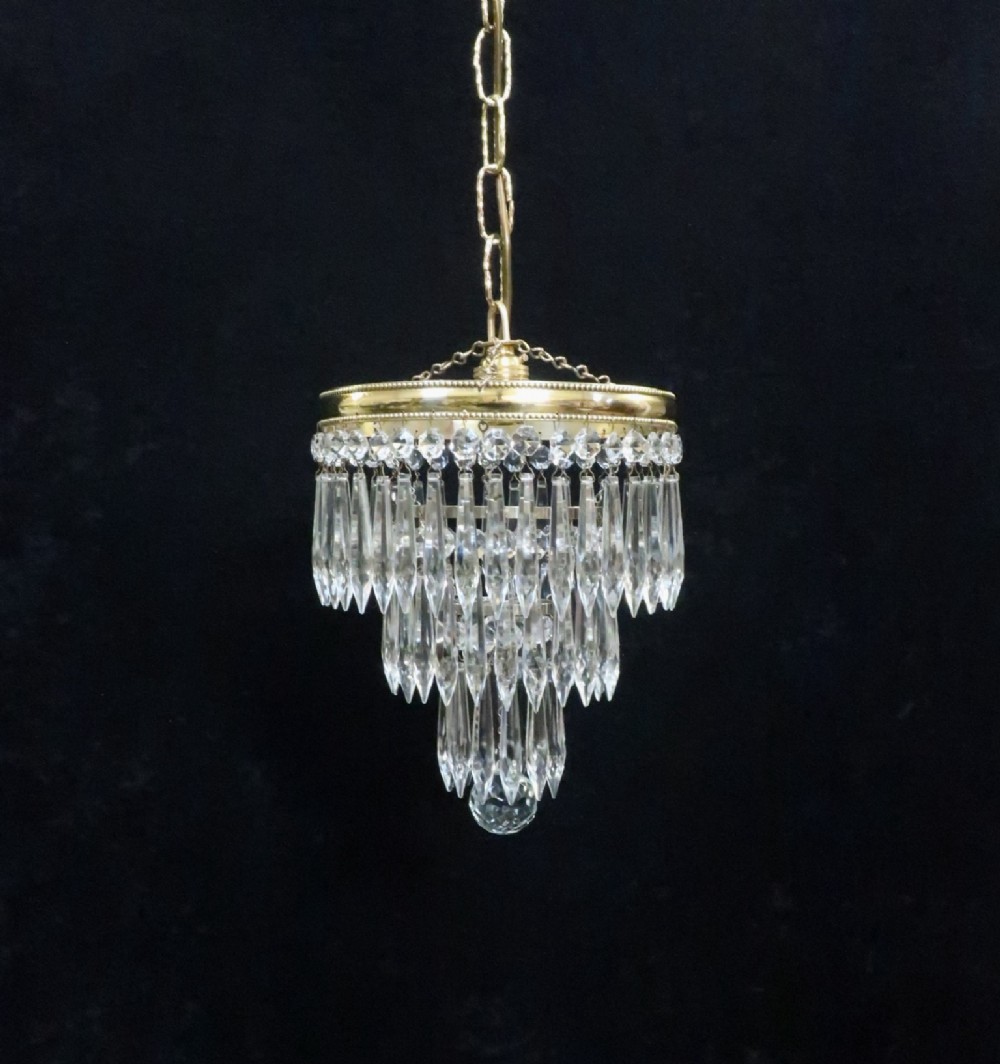 Italian Art Deco three Tier Crystal Glass Chandelier