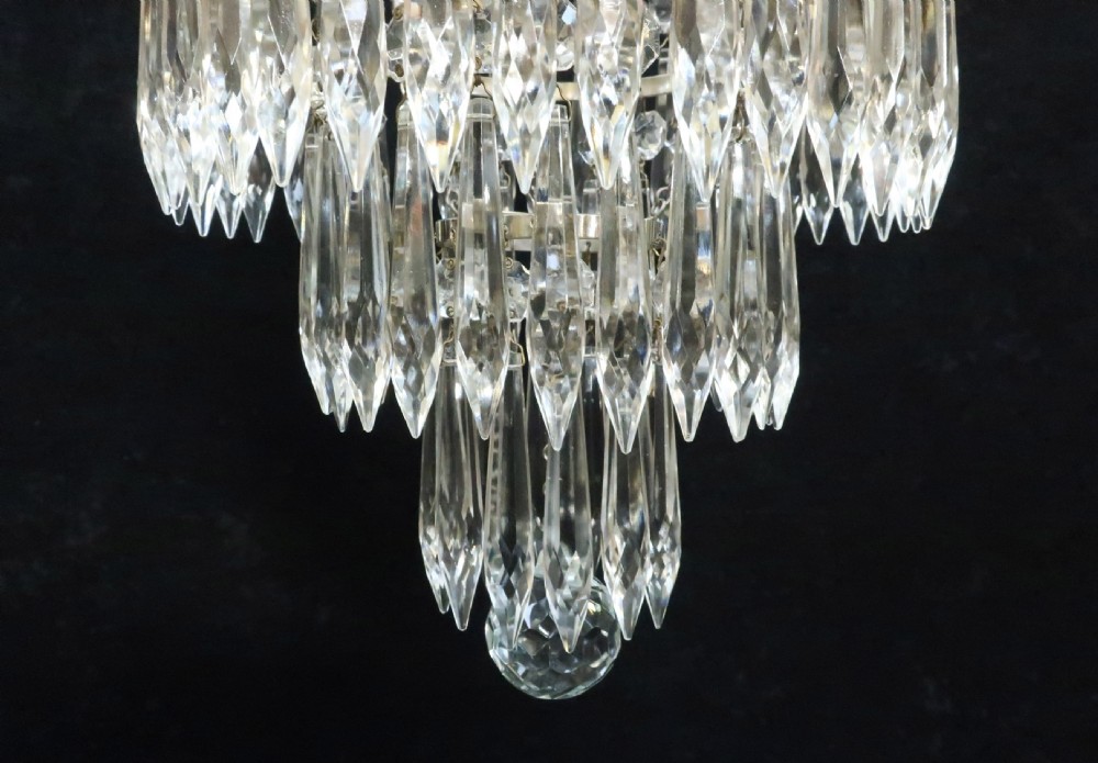 Italian Art Deco three Tier Crystal Glass Chandelier View V