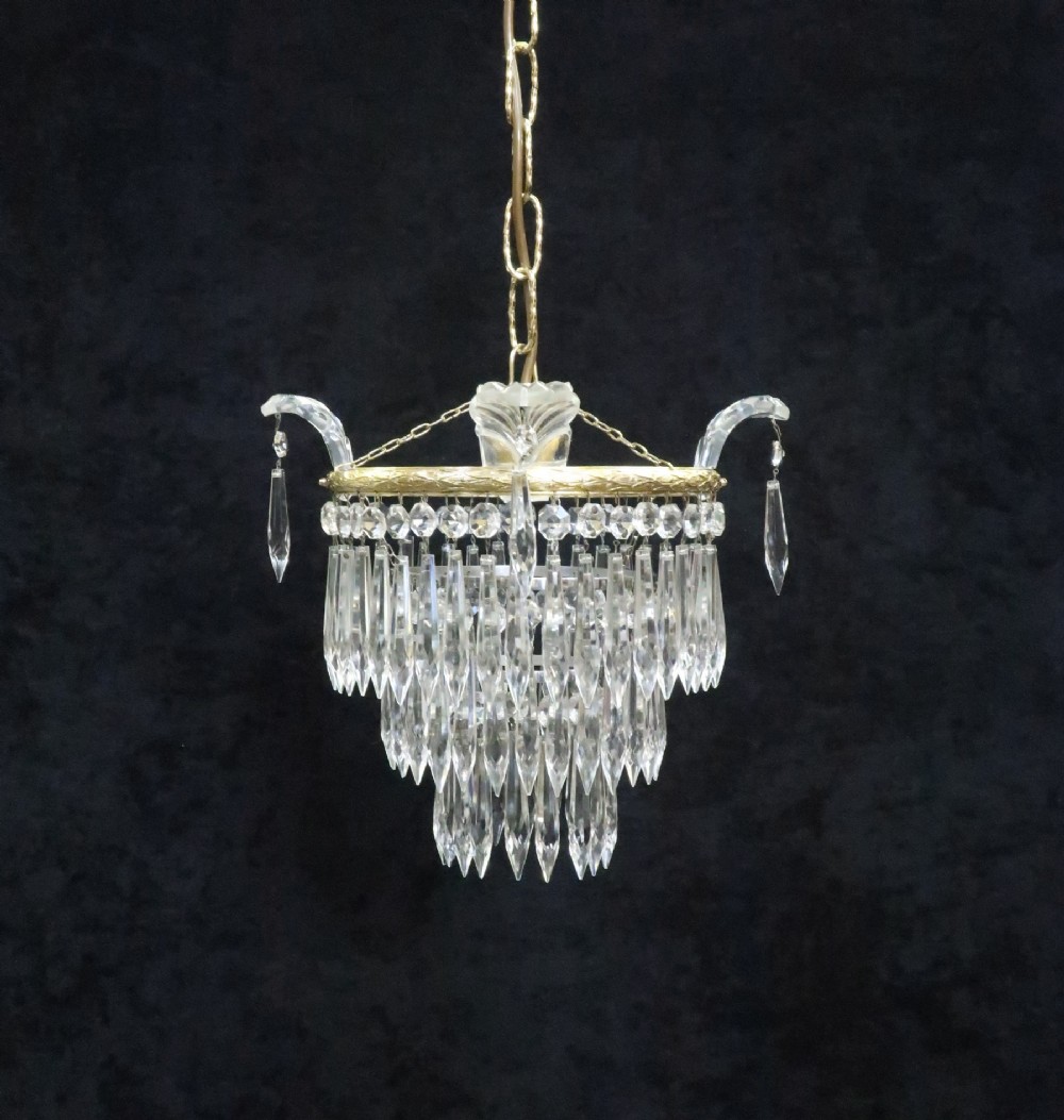 Italian Art Deco three Tier Crystal Glass Chandelier