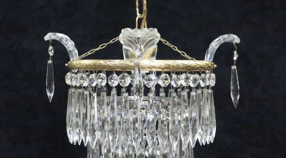 Italian Art Deco three Tier Crystal Glass Chandelier View III