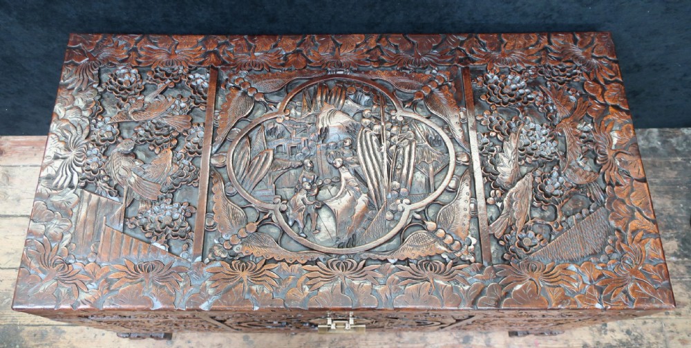 Early 20th Century Oriental Carved Camphor Wood Chest View III