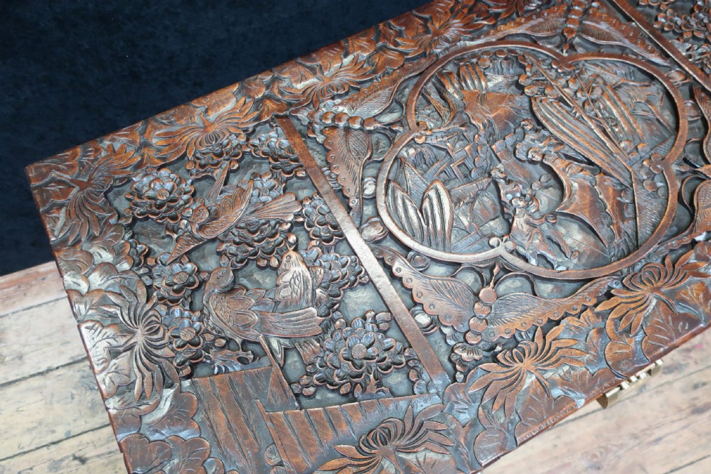 Early 20th Century Oriental Carved Camphor Wood Chest View IV