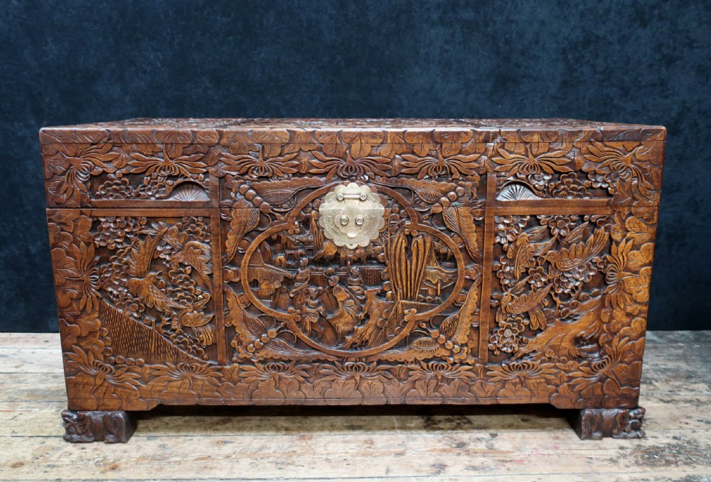 Early 20th Century Oriental Carved Camphor Wood Chest View V