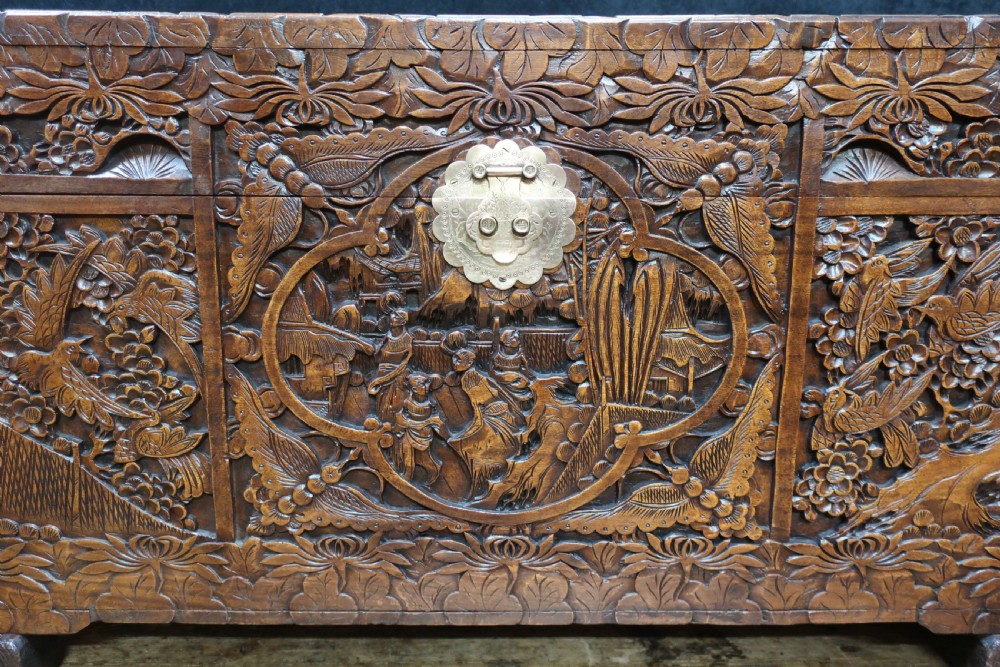 Early 20th Century Oriental Carved Camphor Wood Chest View VI