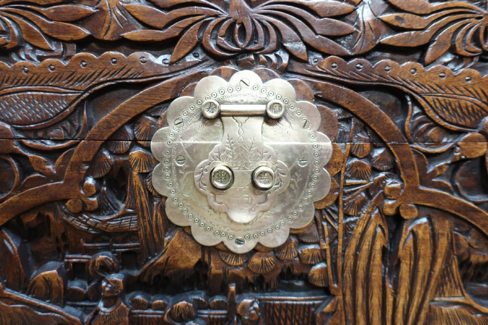 Early 20th Century Oriental Carved Camphor Wood Chest View VII