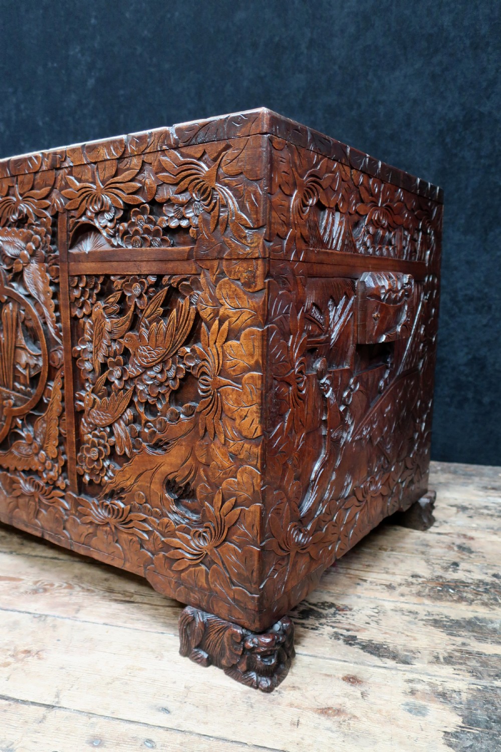 Early 20th Century Oriental Carved Camphor Wood Chest View VIII