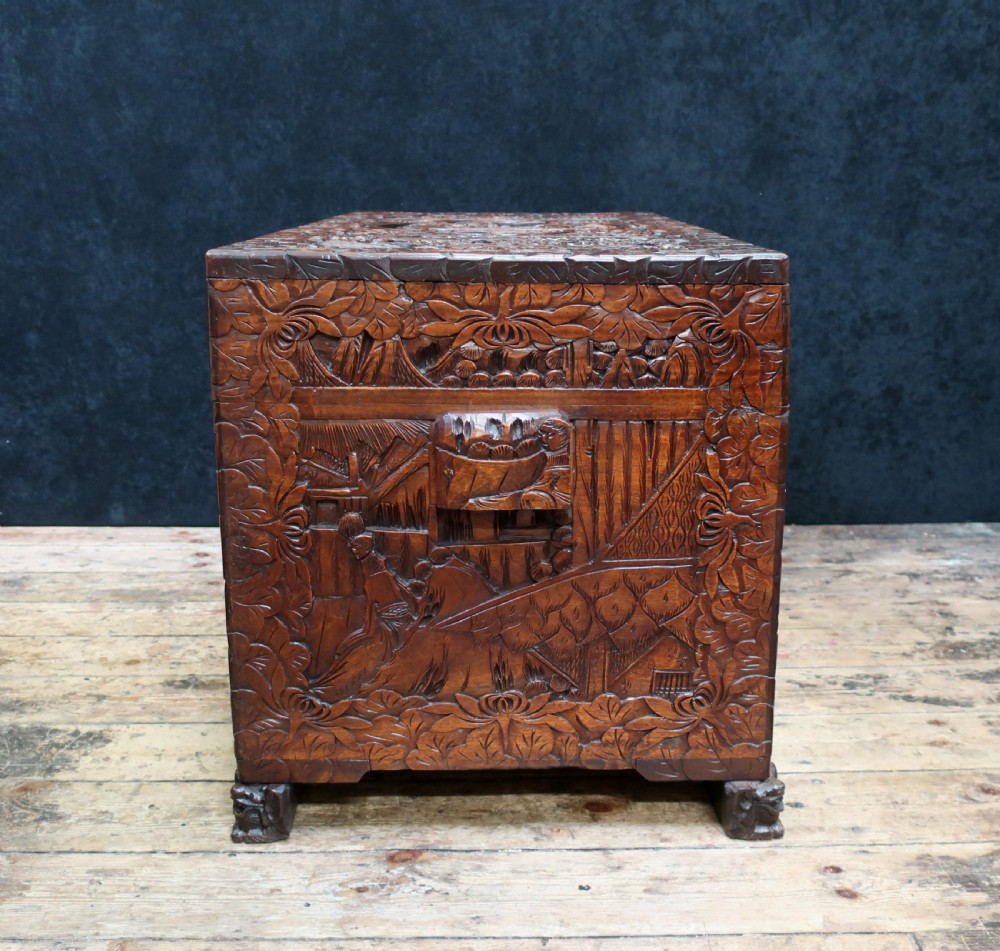 Early 20th Century Oriental Carved Camphor Wood Chest View X
