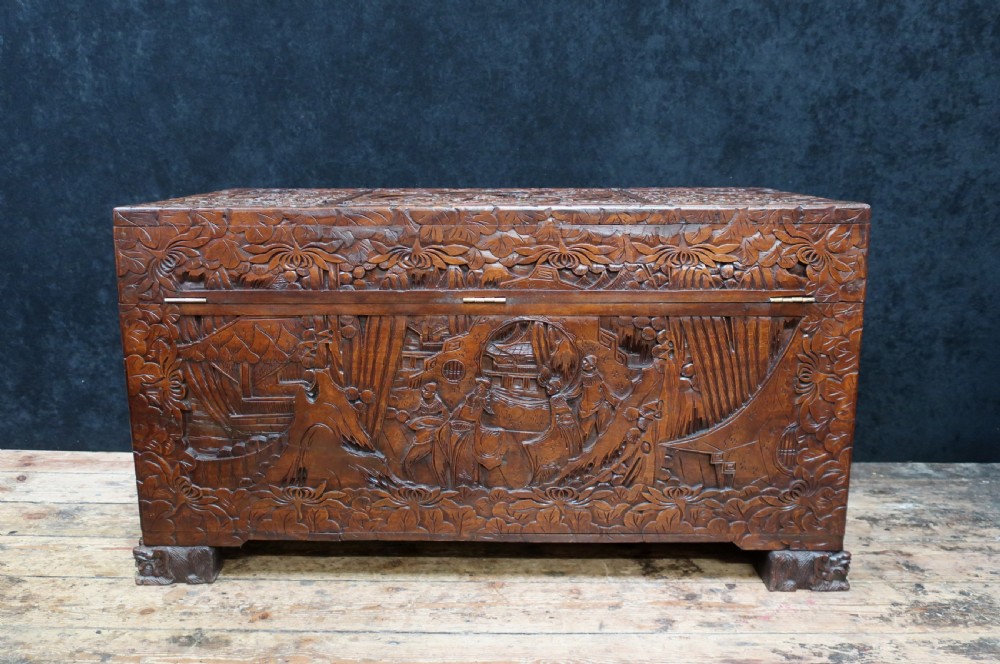 Early 20th Century Oriental Carved Camphor Wood Chest View XI
