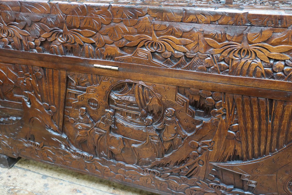 Early 20th Century Oriental Carved Camphor Wood Chest View XII