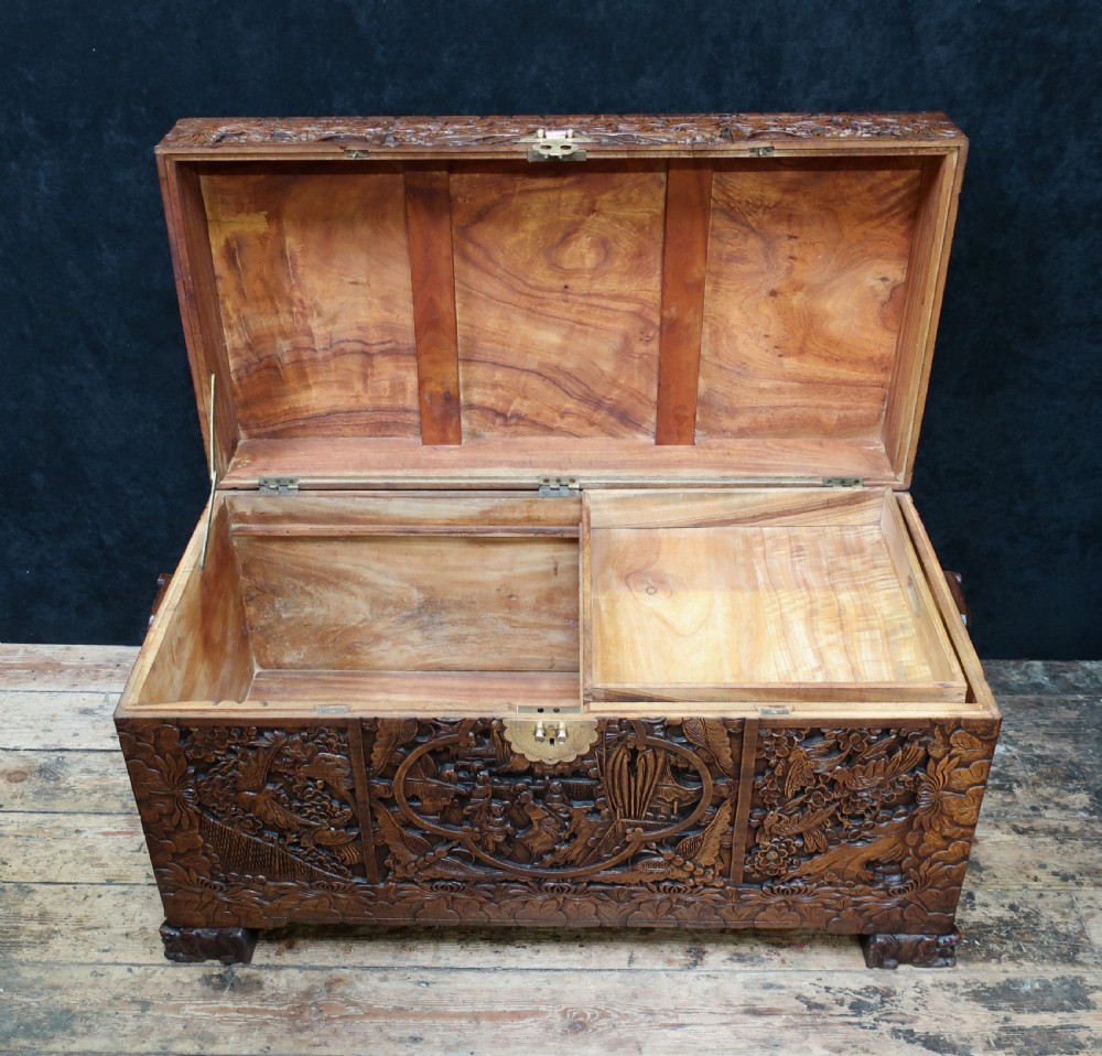Early 20th Century Oriental Carved Camphor Wood Chest View XIII