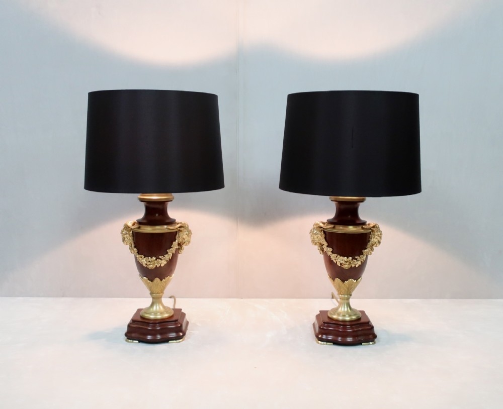 Pair of French Mahogany and Bronze Gilt Table Lamps View II