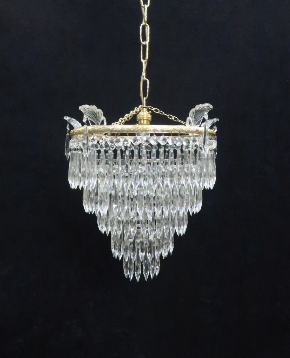 Italian Art Deco Five Tier Crystal Glass Chandelier