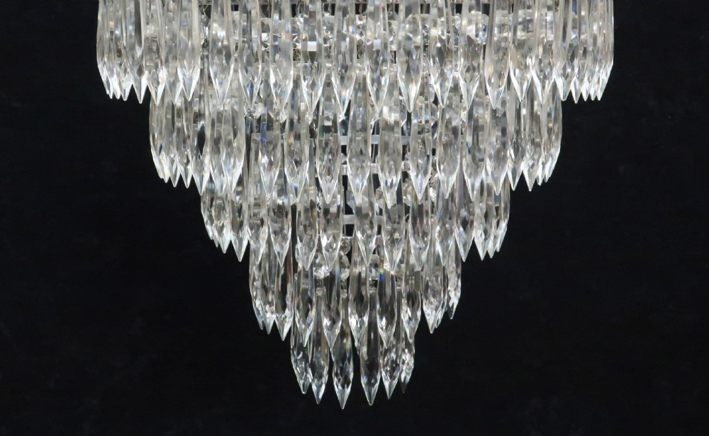 Italian Art Deco Five Tier Crystal Glass Chandelier View V