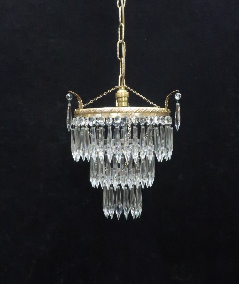 Italian Art Deco Three Tier Crystal Glass Chandelier