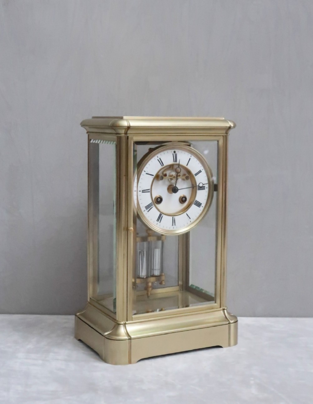 French Brass Four Glass Mantel Clock by Samuel Marti