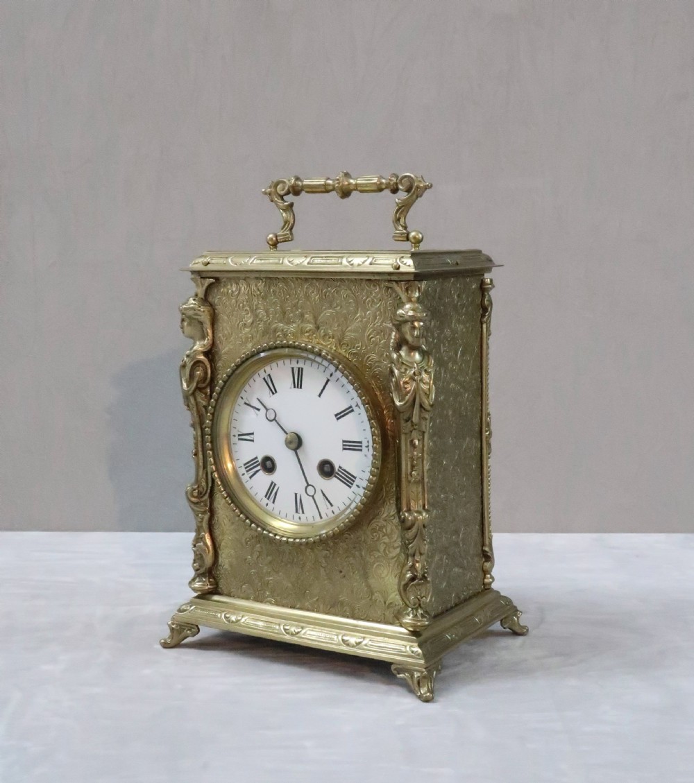 French Belle Epoque Decorative Brass Mantel Clock by Japy Freres