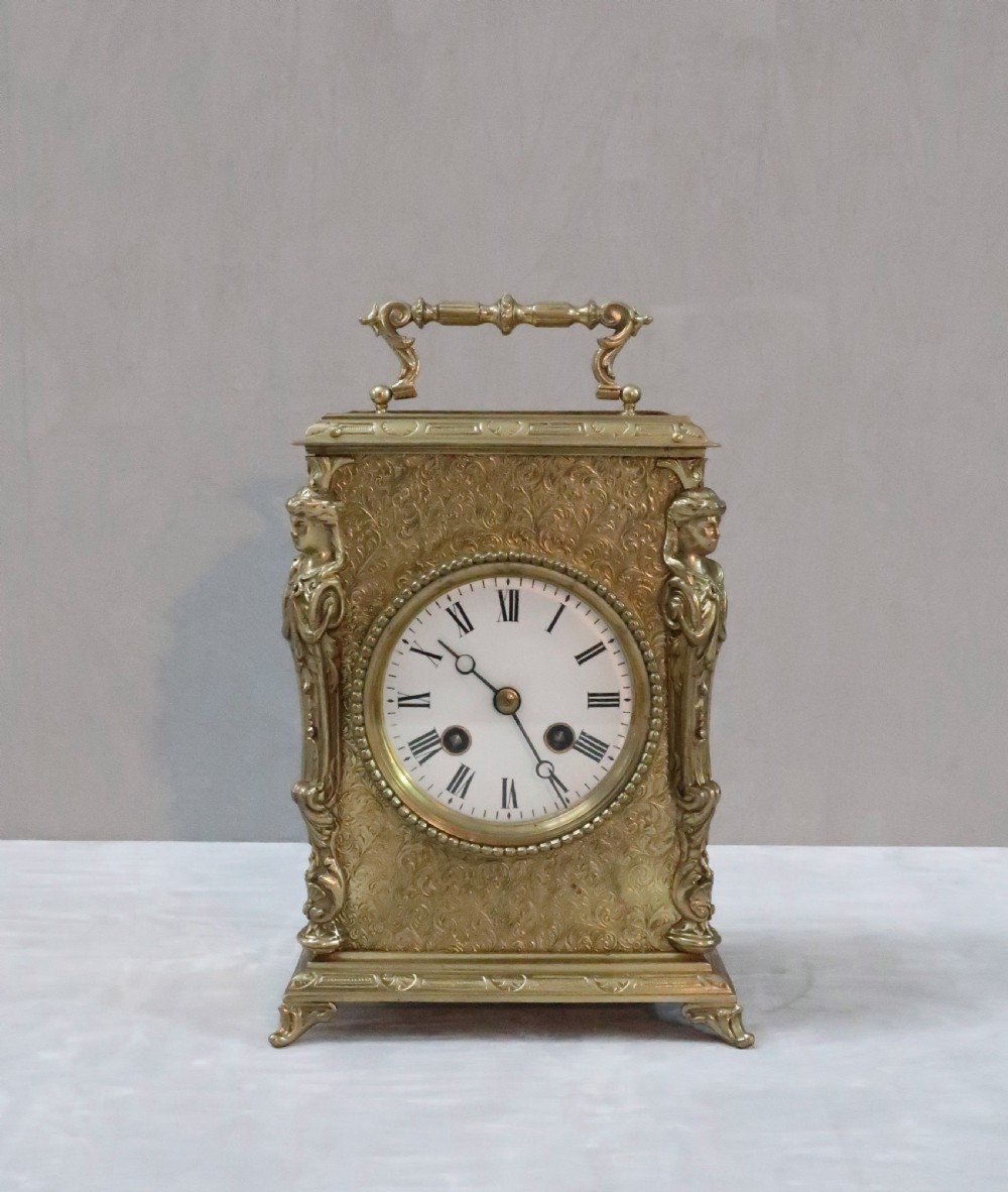 French Belle Epoque Decorative Brass Mantel Clock by Japy Freres View II