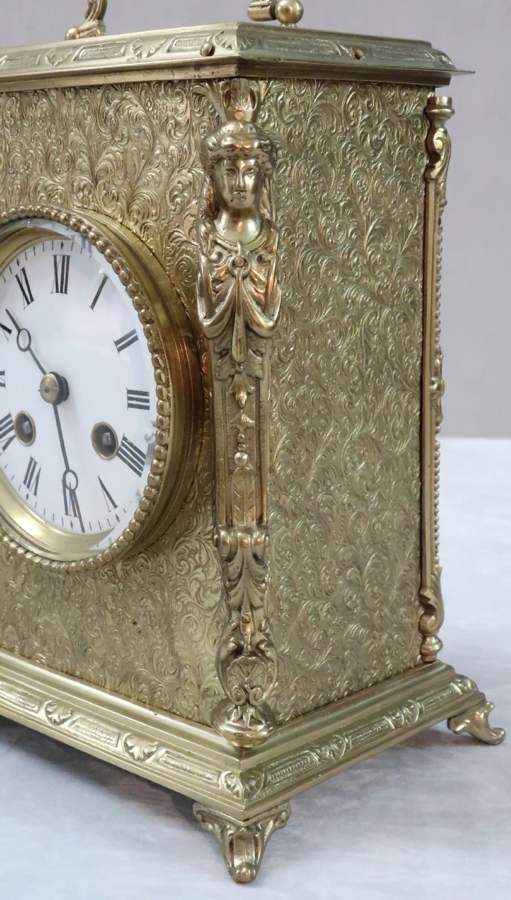 French Belle Epoque Decorative Brass Mantel Clock by Japy Freres View V