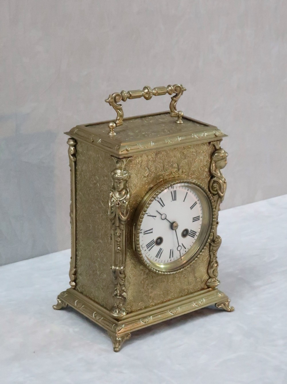 French Belle Epoque Decorative Brass Mantel Clock by Japy Freres View VII