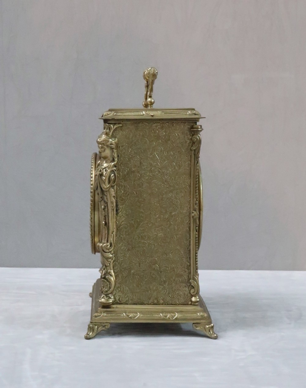 French Belle Epoque Decorative Brass Mantel Clock by Japy Freres View VIII
