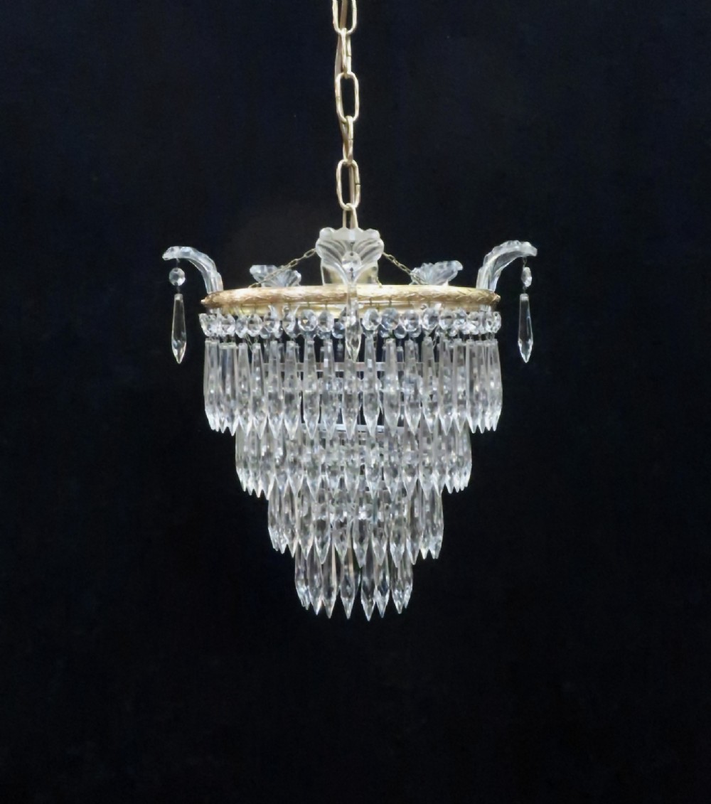 Italian Art Deco Four Tier Crystal Glass Chandelier