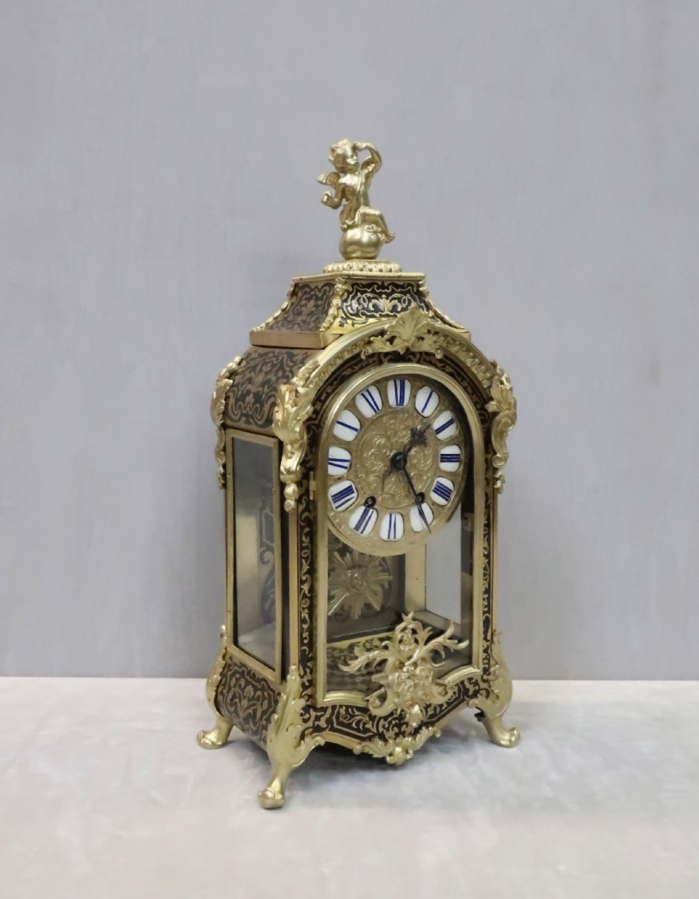 French Napoleon III Louis XIV Boulle Mantel Clock by Vincenti