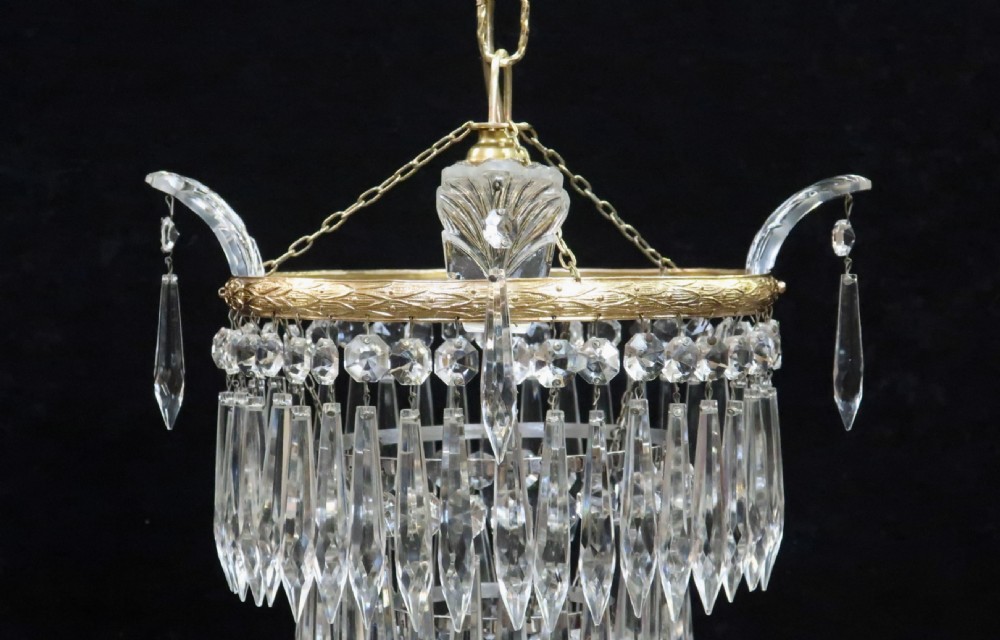 Italian Art Deco Three Tier Crystal Glass Chandelier View III