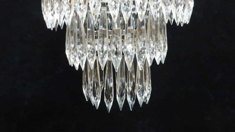 Italian Art Deco Three Tier Crystal Glass Chandelier View VI