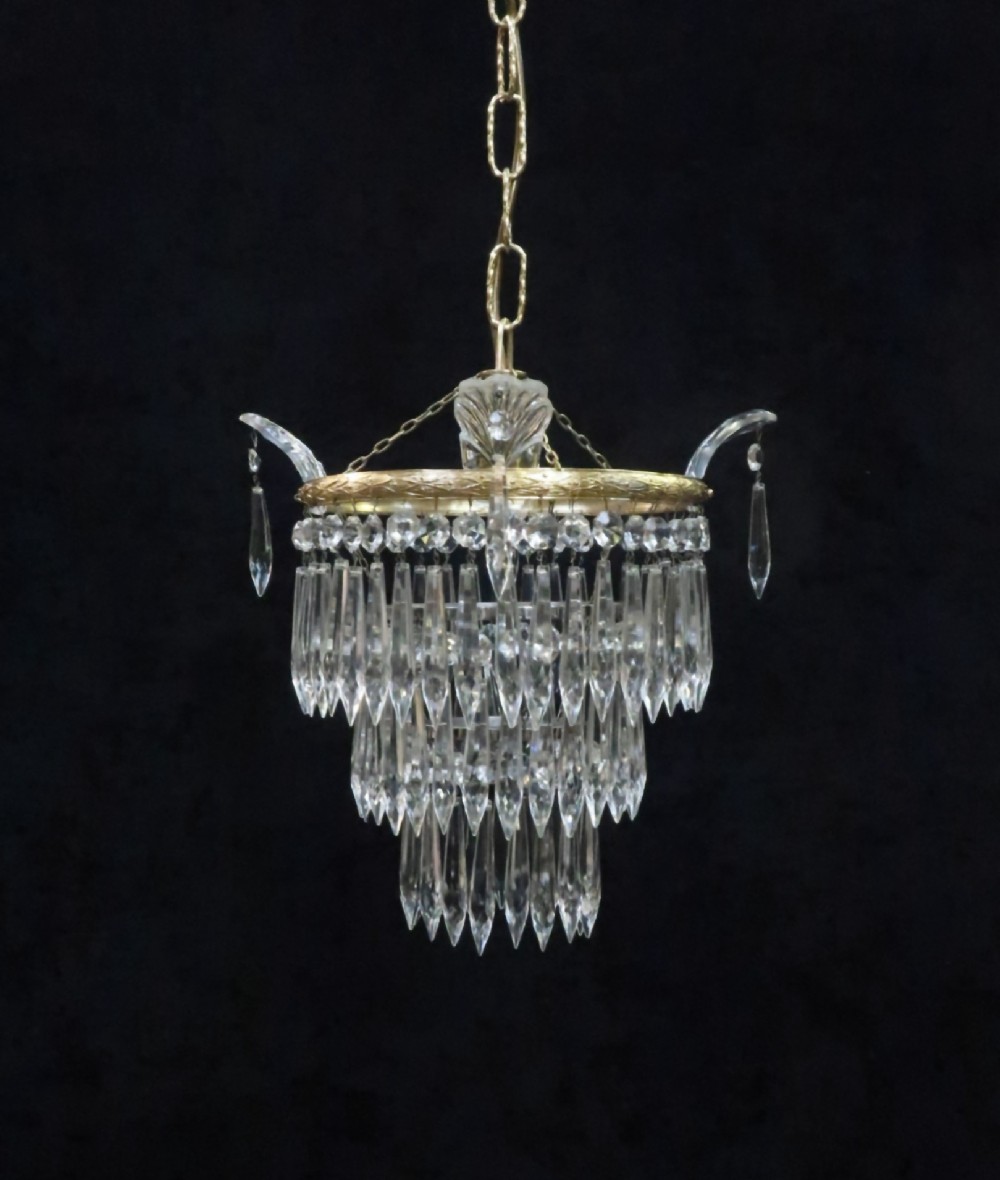 Italian Art Deco Three Tier Crystal Glass Chandelier