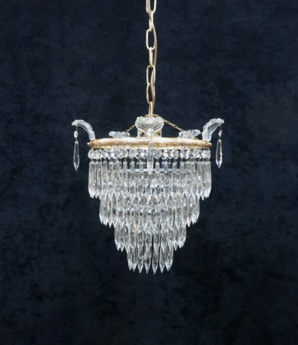 Italian Art Deco Four Tier Crystal Glass Chandelier