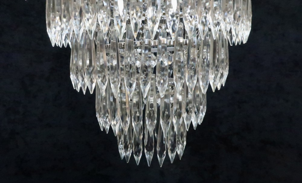 Italian Art Deco Four Tier Crystal Glass Chandelier View VI