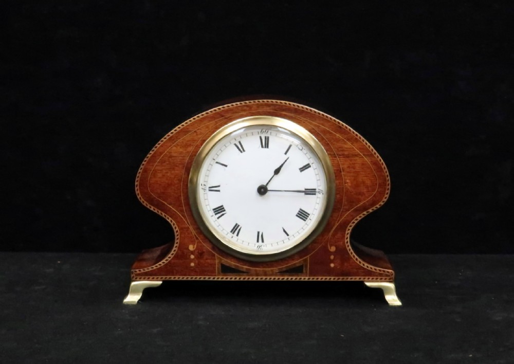 French Art Nouveau Mahogany Inlaid Timepiece Mantel Clock