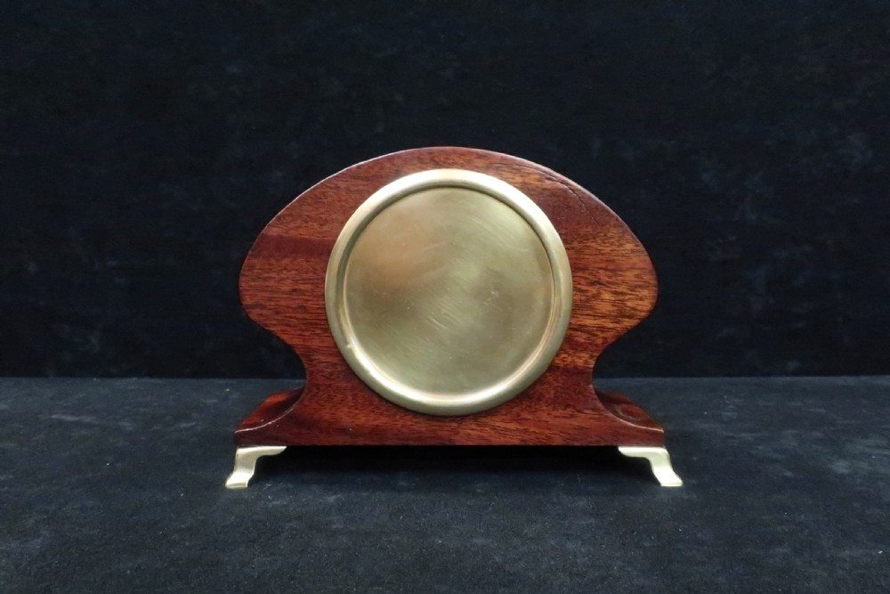 French Art Nouveau Mahogany Inlaid Timepiece Mantel Clock View V