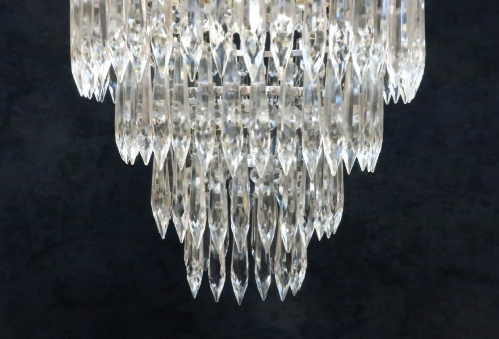 Pair of Italian Art Deco Four Tier Crystal Glass Chandeliers View IV