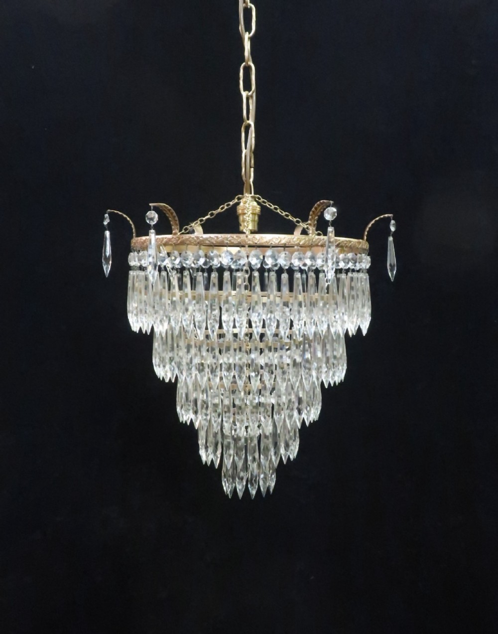 Italian Art Deco Five Tier Crystal Glass Chandelier