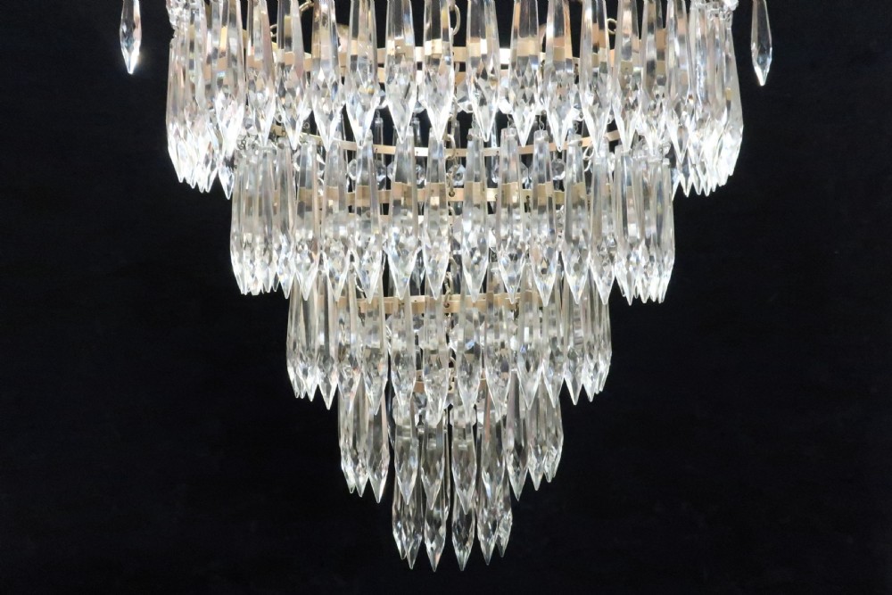 Italian Art Deco Five Tier Crystal Glass Chandelier View V