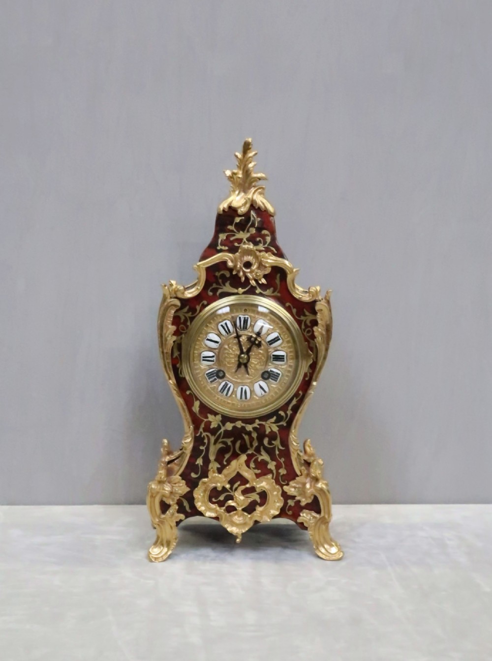 French Louis XV Style Boulle Mantel Clock by Japy Freres