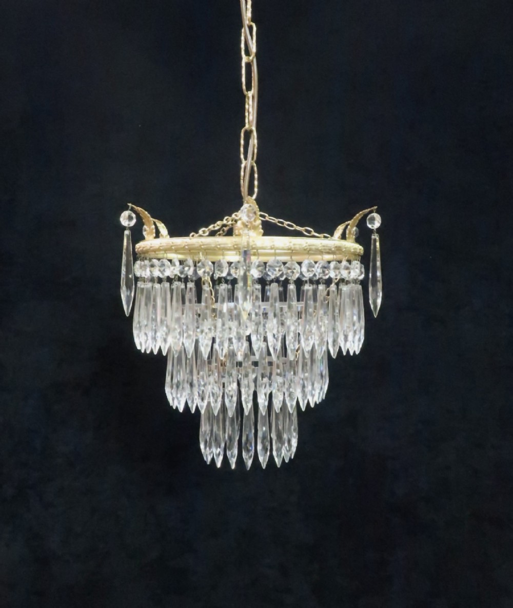 Italian Art Deco Three Tier Crystal Glass Chandelier