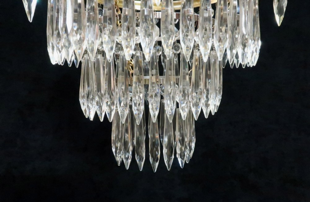Italian Art Deco Three Tier Crystal Glass Chandelier View V