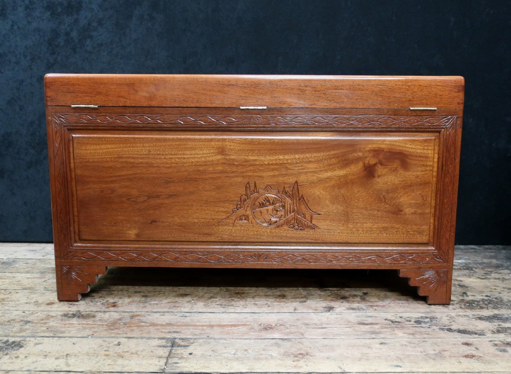 Early 20th Century Oriental Carved Teak and Camphor Wood Chest View VII