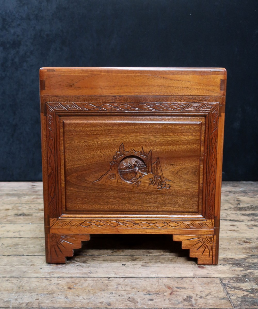 Early 20th Century Oriental Carved Teak and Camphor Wood Chest View IX