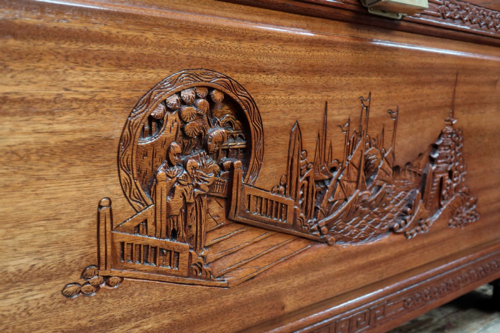 Early 20th Century Oriental Carved Teak and Camphor Wood Chest View X