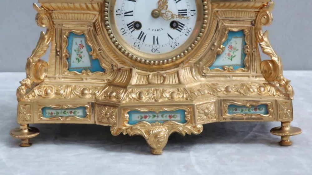 French Napoleon III Bronze Gilt and Porcelain Mantel Clock View III