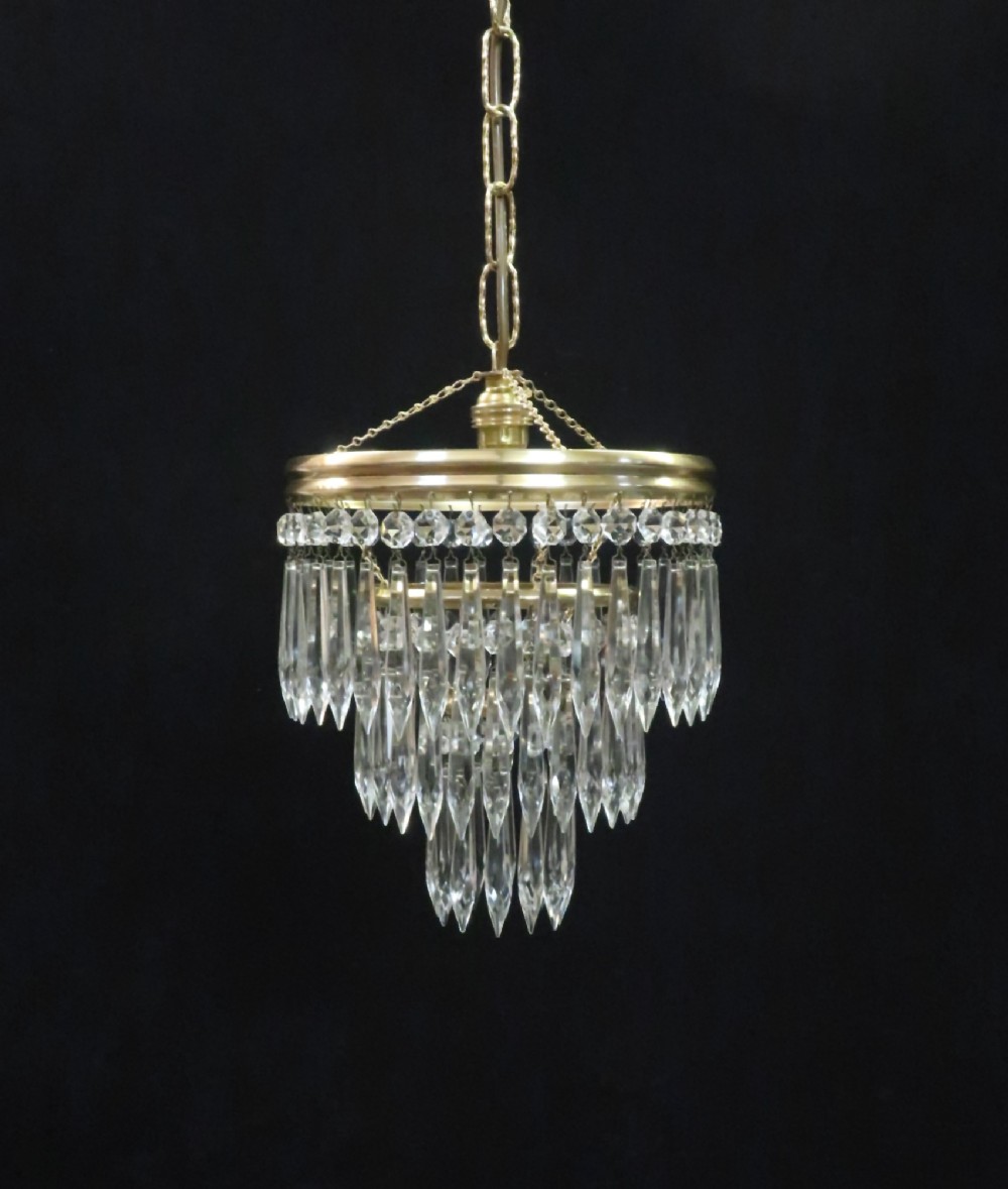 Italian Art Deco Three Tier Crystal Glass Chandelier