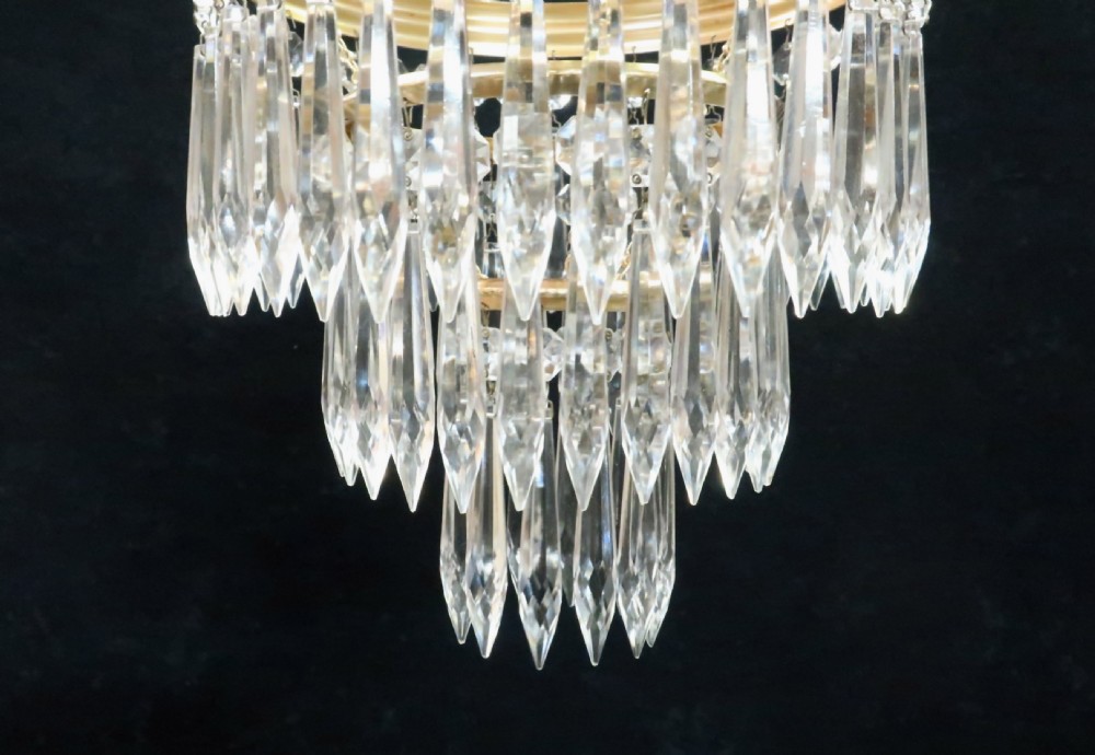 Italian Art Deco Three Tier Crystal Glass Chandelier View V