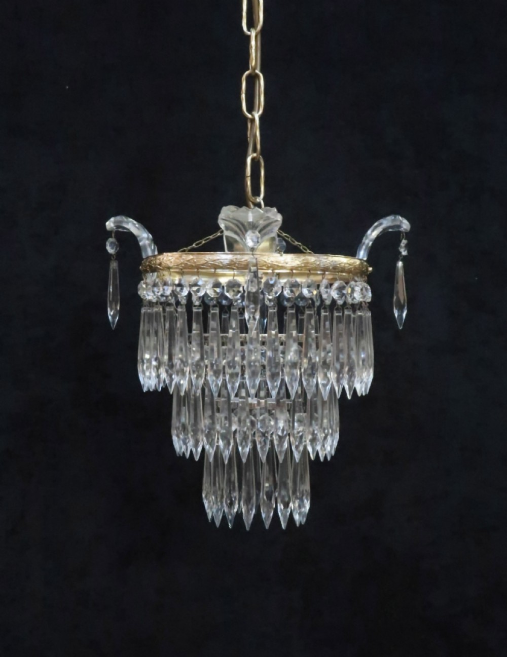 Italian Art Deco Three Tier Crystal Glass Chandelier